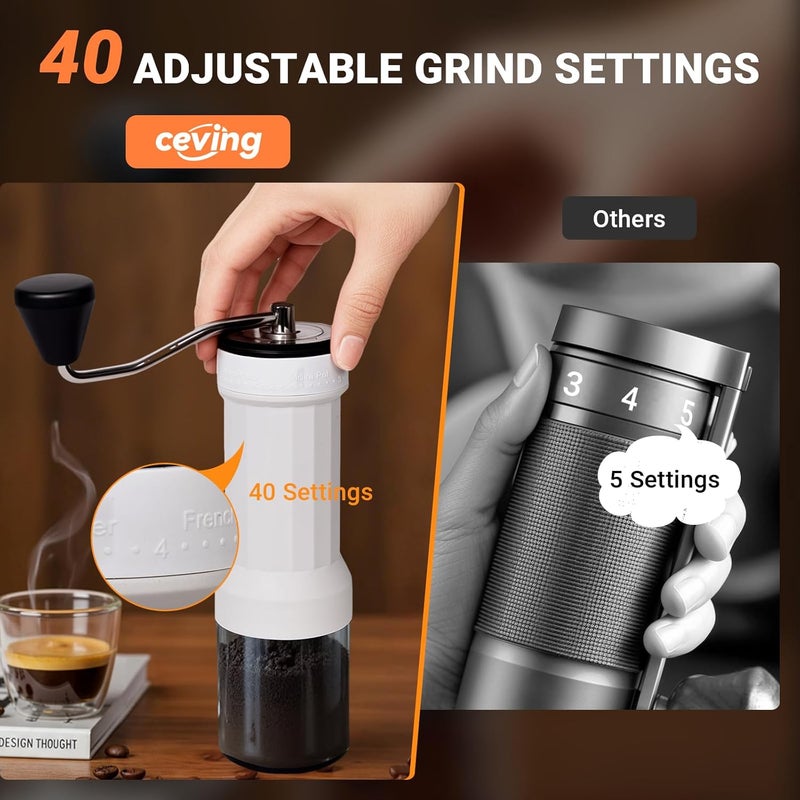 EZVING Mini Manual Coffee Grinder with 40 Adjustable Settings, Portable Hand Coffee Bean Mill with 30g Capacity, Conical Burr Coffee Grinder with Crank for Travel, Camping, Office, Espresso, Pour Over, etc - Image 2